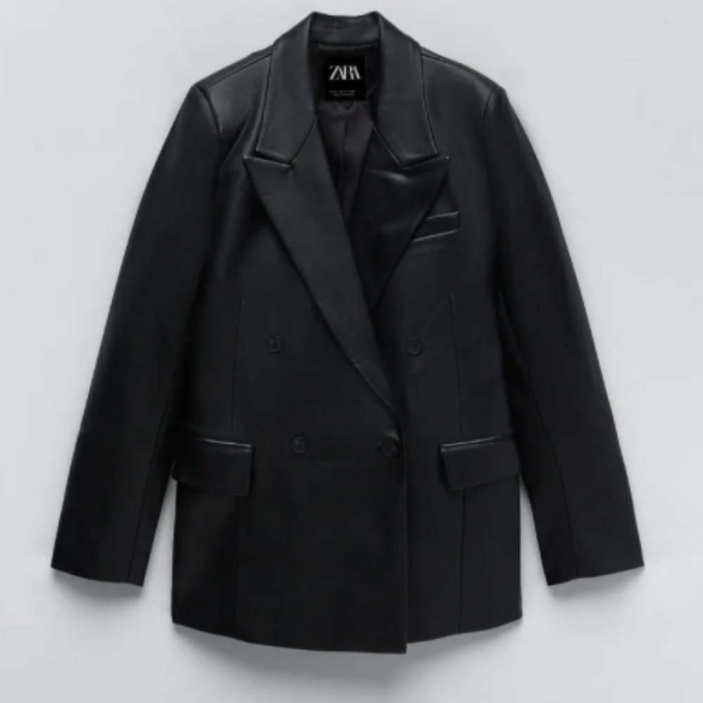 Zara Faux Leather Tailored Blazer